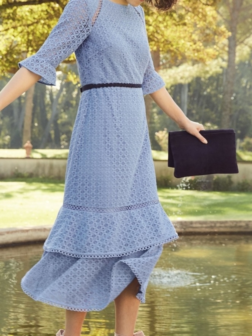 Boden Powder Blue Lace Tiered Midi Dress - Picture 2 of 4